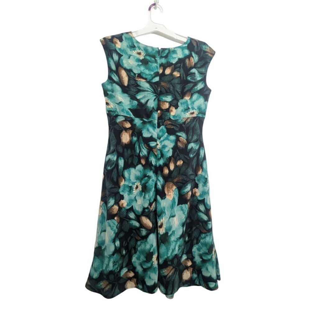 Valerie Stevens 100% Silk Green Blue Floral Cross V-Neck Dress Women's Size 12 - Picture 3 of 6